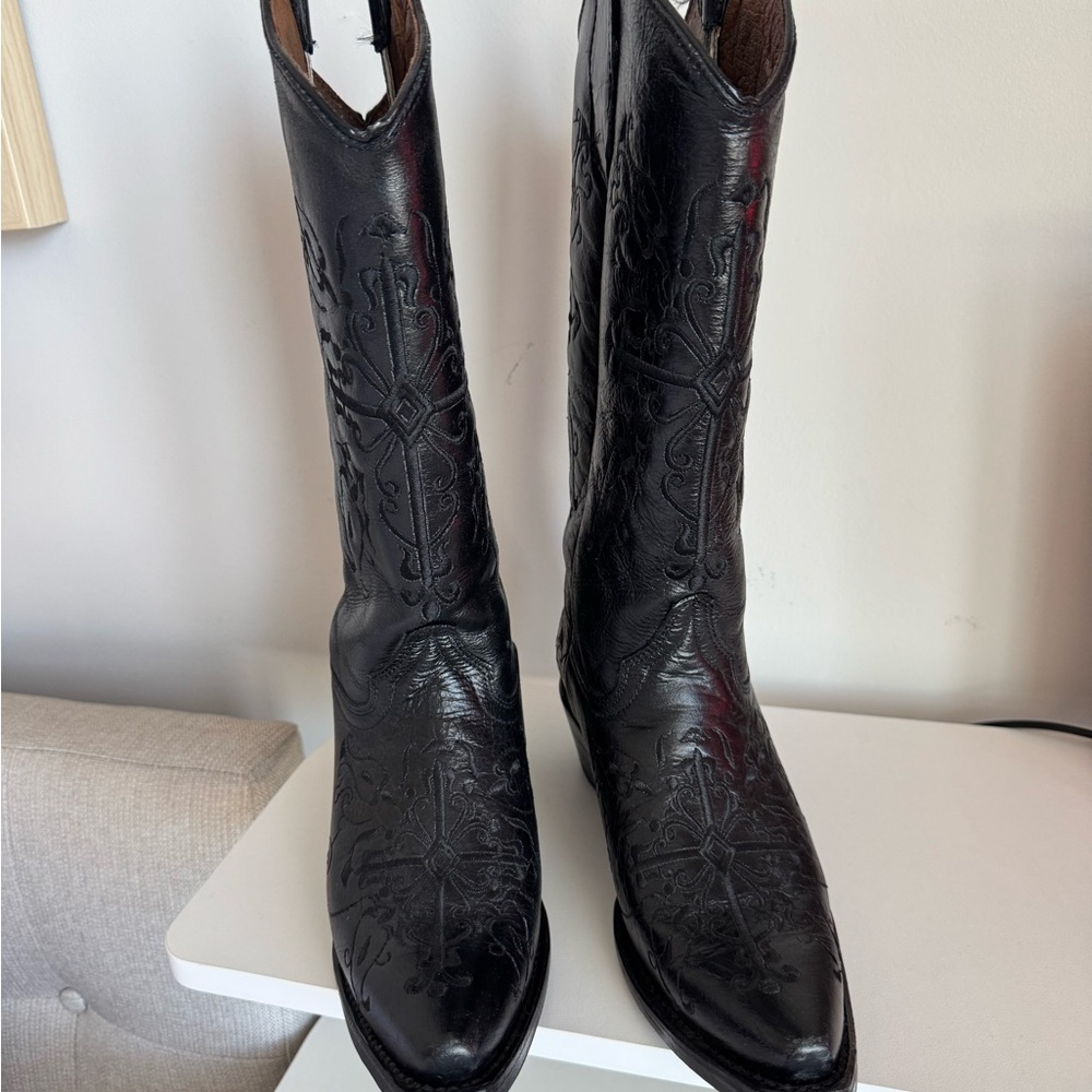 CIRCLE G Black Leather Cowboy Boots